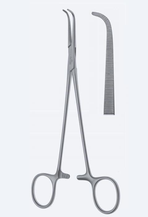 Зажими дисекційні та лігатурні, "Gemini Mini", вигнуті, зубчасті щелепи, з кремальєрою, загальна довжина 280 мм. Бренд - Asanus Medizintechnik Gmb, Німеччина